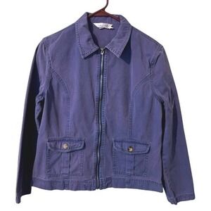 Fresh Produce Women's Jacket Front‎ Zip Pockets Buttons Cotton L Purple